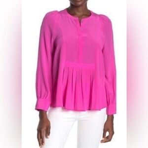 J.Crew Pleated Hem 100% Silk Popover Blouse in Viva Pink